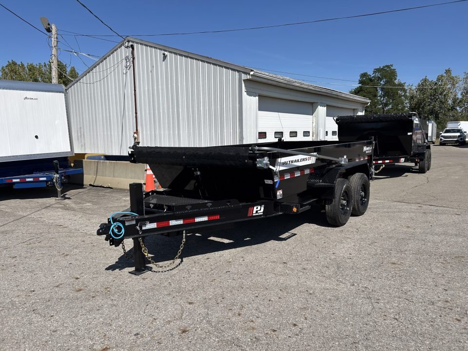 New 2026 PJ Trailers 7 X 14 FT LOW PRO TELESCOPIC DUMP TRAILER VOYAGER PKG 15K GVWR Dump Trailer