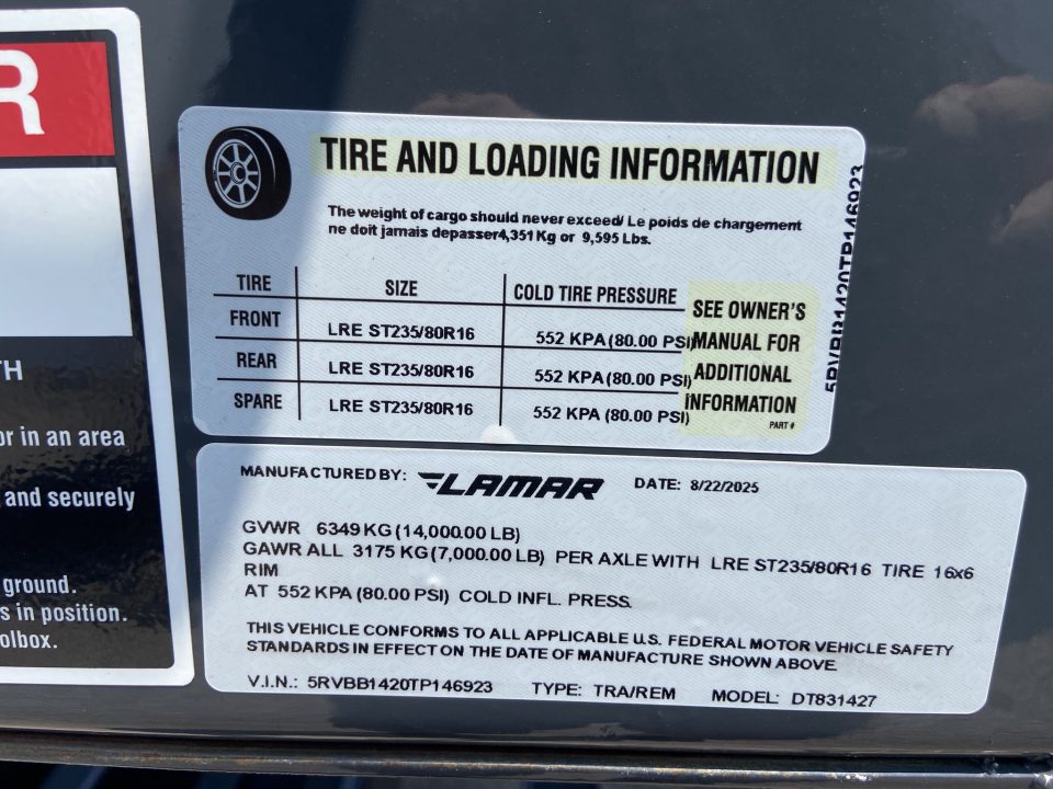 New Lamar 83"X14' 14K Telescopic Dump Trailer