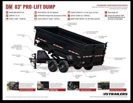 New 2026 PJ Trailers DM142 Dump Trailer 83X14 TA 36" SIDES (GVW:15400) GRAY