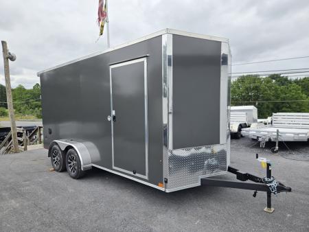New 7 x 16 Look ST DLX V-Nose Cargo Trailer, 7k GVWR ***Gray Composite Exterior, Ramp Door, Alum Wheels, Rear Flare w/ Lights