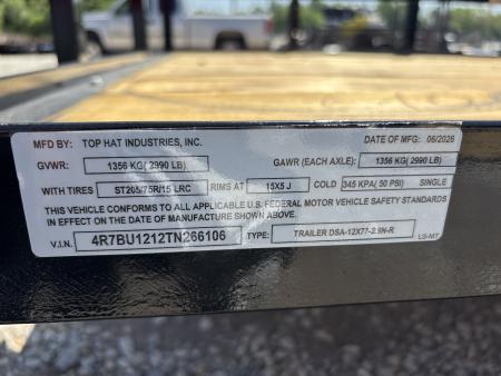 New #266106 2026 TOP HAT DSA 12 X 77 SINGLE AXLE ANGLE TOP 3.5K UTILITY W/ RAMP GATE