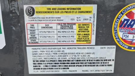 New 2026 Horizon Trailers HET 24' x 82" x 25" BP 21K TILT Equipment Trailer