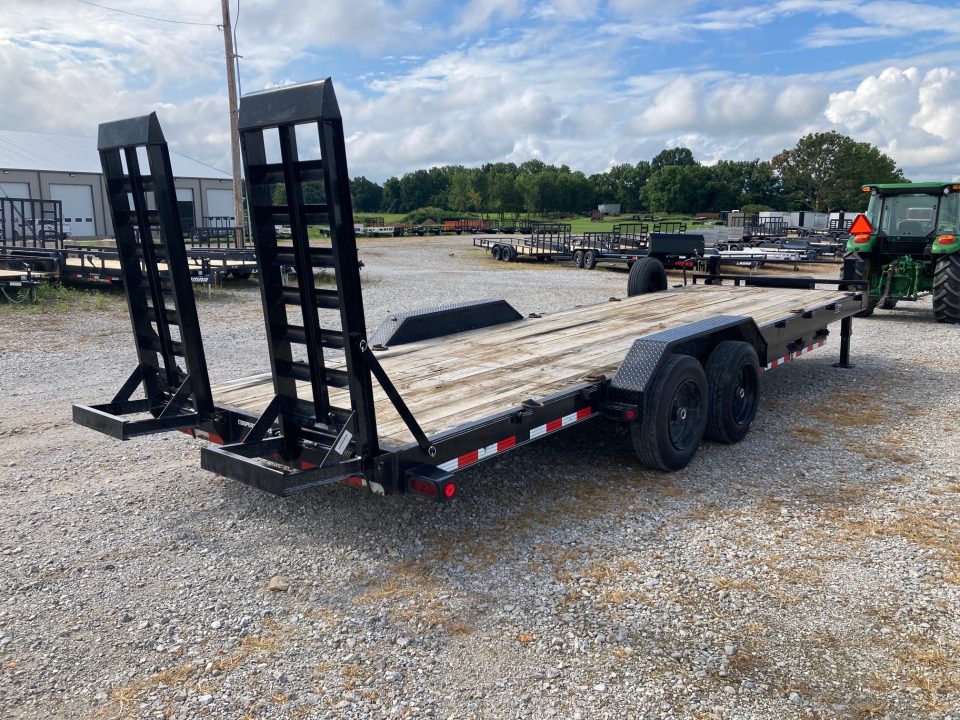 Used 2021 Load Trail 83X24 TANDEM 16K EQUIPMENT W/ STAND UP RAMPS & FORK HOLDERS Equipment Trailer
