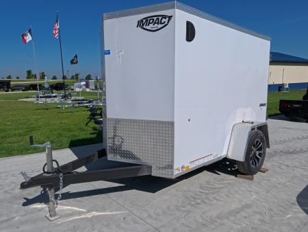 New 2026 Impact Trailers 5' x 8' x 5'6  Quake Flat Top V-Nose Enclosed Trailer with 3500#Drop Spring Axle, Rear Swing Door, & Black Aluminum Wheel Assembly