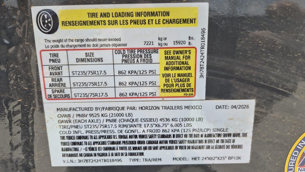 New 2026 Horizon Trailers HET 24' x 82" x 25" BP 21K TILT Equipment Trailer