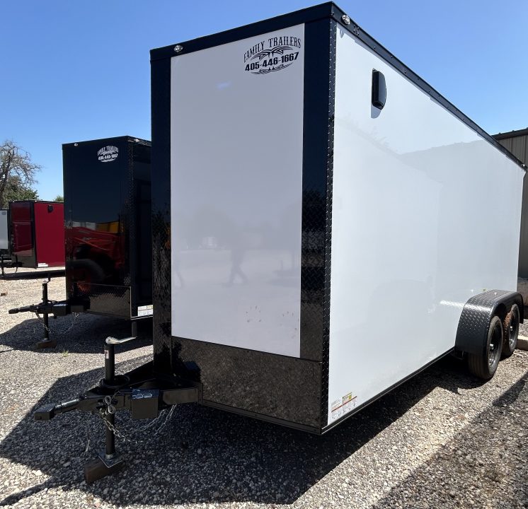 New 2026 Family Trailer 7x16 Tandem Axles Cargo / Enclosed Trailer- Screwless Exterior- Blackout Pkg.- Rear Spoiler
