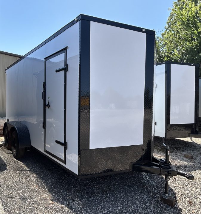 New 2026 Family Trailer 7x16 Tandem Axles Cargo / Enclosed Trailer- Screwless Exterior- Blackout Pkg.- Rear Spoiler