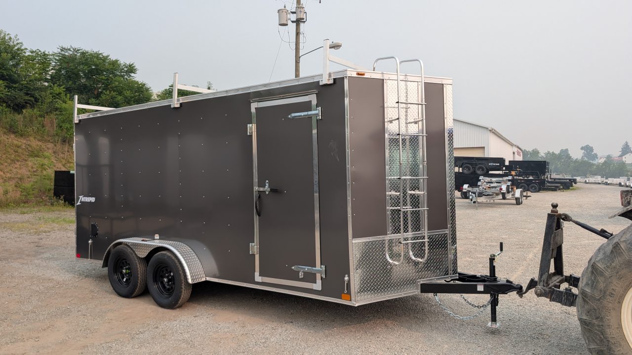 New 2027 Homesteader 7x16 Intrepid V-Nose Contractor Cargo Trailer w/ Barn Doors & Ladder Racks