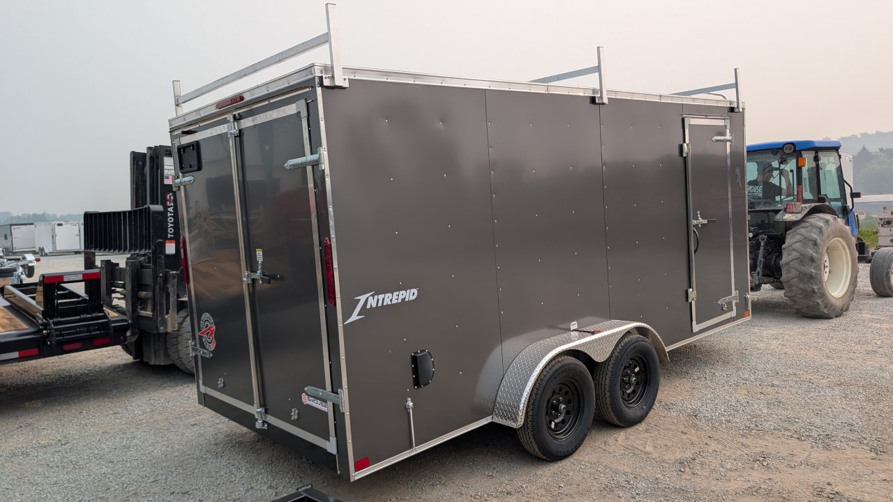 New 2027 Homesteader 7x16 Intrepid V-Nose Contractor Cargo Trailer w/ Barn Doors & Ladder Racks