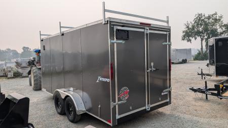 New 2027 Homesteader 7x16 Intrepid V-Nose Contractor Cargo Trailer w/ Barn Doors & Ladder Racks