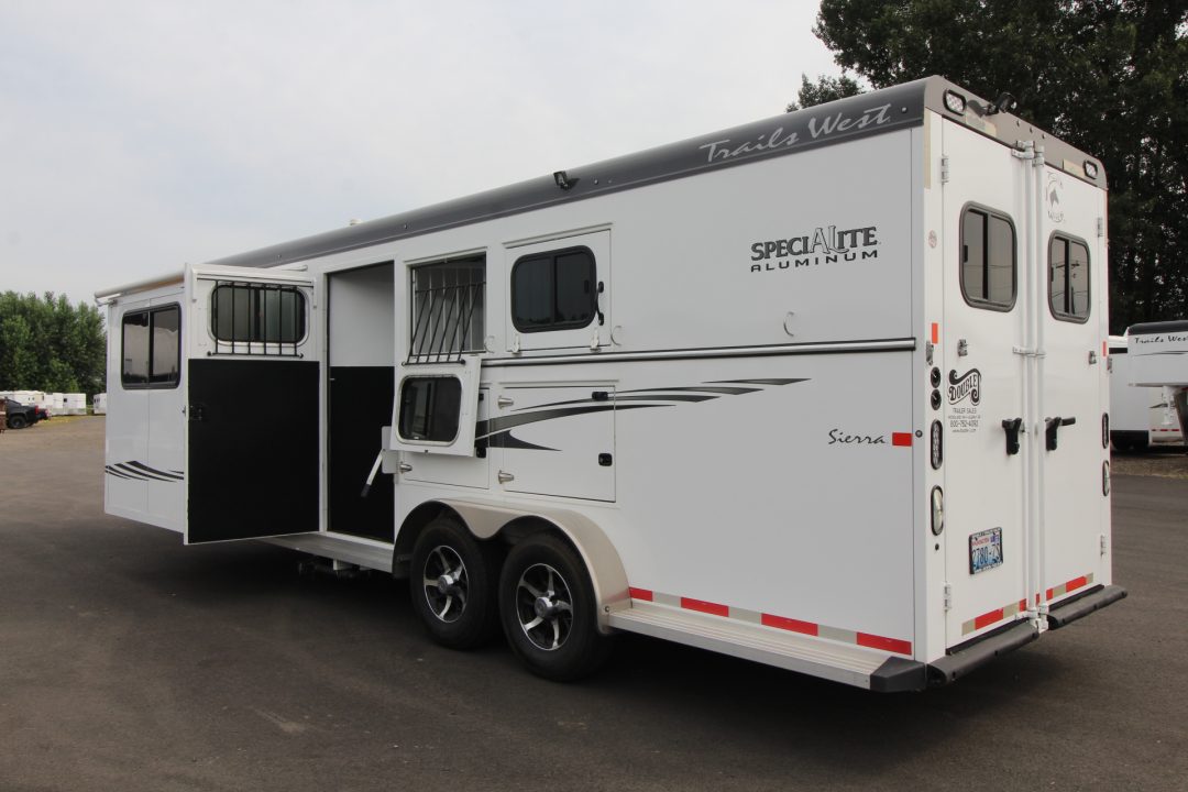 Used 2016 Trails West Sierra SpeciaLite 8x13 LQ w/ Slide Out 3 Horse Trailer