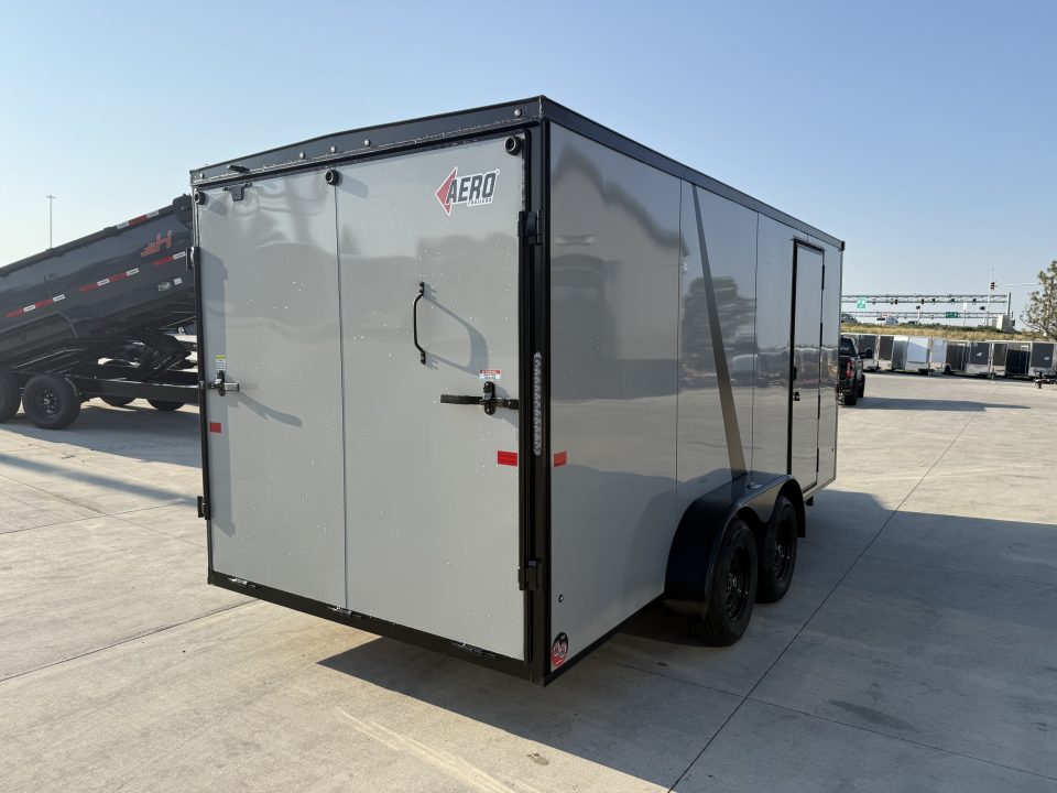 New NEW 2026 AERO 7x16 +2 V BLACKOUT Edition, WHITE Interior, QUALITY, Enclosed Rear Ramp Cargo Trailer