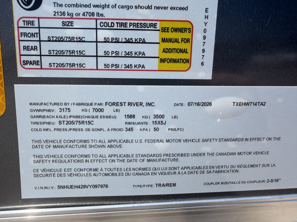 New #097976 2027 FOREST RIVER TA2 7 X 14 TANDEM AXLE 7K ENCLOSED W/ REAR RAMP DOOR