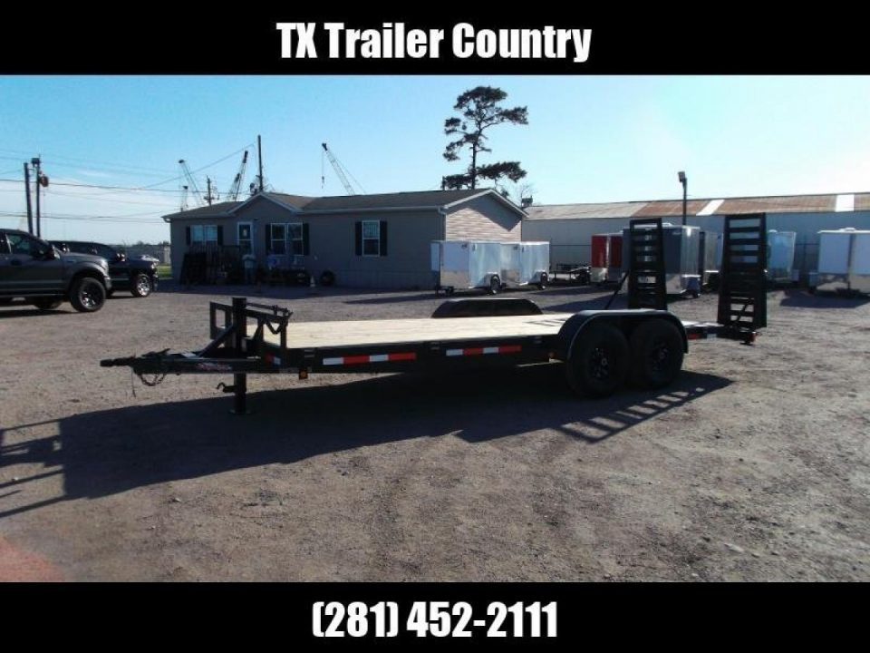 New 2027 J&C Trailers 83x20 Heavy Duty 14K Car Hauler / Equipment Trailer / Flat Deck / 7000# Axles / 10K Jack / 2ft Dovetail / 5ft HD Stand Up Ramps