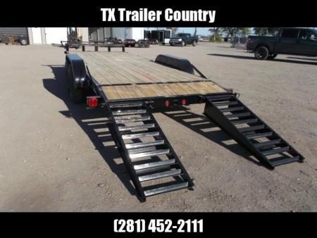 New 2027 J&C Trailers 83x20 Heavy Duty 14K Car Hauler / Equipment Trailer / Flat Deck / 7000# Axles / 10K Jack / 2ft Dovetail / 5ft HD Stand Up Ramps