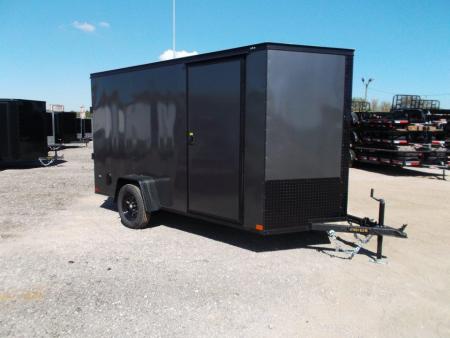 New 2026 Covered Wagon Trailers 6x12 Single Axle Cargo / Enclosed Trailer / 6'6  Interior / Extra Wide Ramp / RV Side Door / .030 Charcoal Gray / Black Out Package
