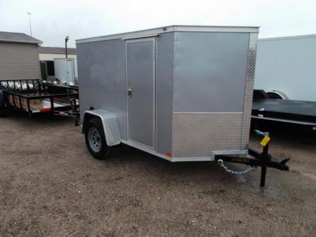 New 2026 Covered Wagon Trailers 5x8 Single Axle Cargo Trailer / Enclosed Trailer / Ramp / RV Side Door / .030 Charcoal Gray / Bed Lined Tongue and Frame
