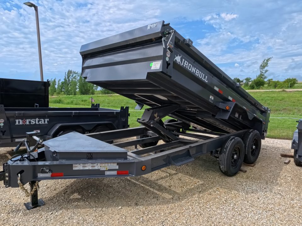 New 2027 Iron Bull 83 x 14 DWB Dump Trailer with 14,999 lb. GVWR, 10 Ply Tires, Adj.2 5/16" Coupler, Slide In Aluminum Ramps
