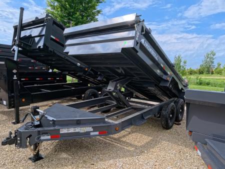 New 2027 Iron Bull 83 x 14 DWB Dump Trailer with 14,999 lb. GVWR, 10 Ply Tires, Adj.2 5/16" Coupler, Slide In Aluminum Ramps