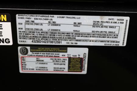 New 2026 7X14 U-Dump Dump Trailer
