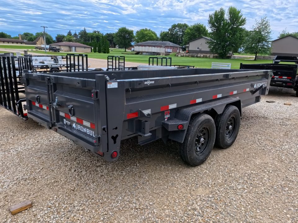 New 2027 Iron Bull 83 x 16 DWB Dump Trailer, 14,999lb. GVWR, Gray with 10 Ply Tires, Slide-In Aluminum Ramps