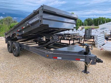 New 2027 Iron Bull 83 x 16 DWB Dump Trailer, 14,999lb. GVWR, Gray with 10 Ply Tires, Slide-In Aluminum Ramps