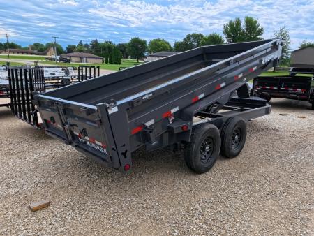 New 2027 Iron Bull 83 x 16 DWB Dump Trailer, 14,999lb. GVWR, Gray with 10 Ply Tires, Slide-In Aluminum Ramps