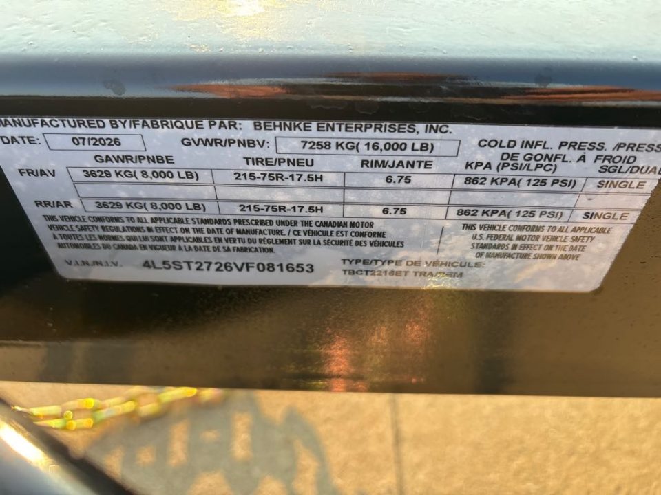 New 2027 Behnke TBCT2216ET Utility Trailer