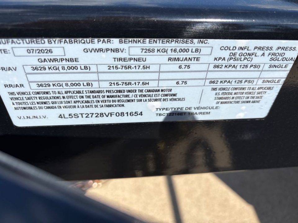New 2027 Behnke TBCT2216ET Utility Trailer