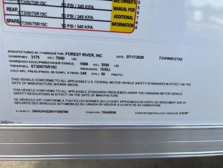 New #056766 2027 Forest River TA2 6 X 12 TANDEM AXLE 7K ENCLOSED W/ REAR RAMP DOOR