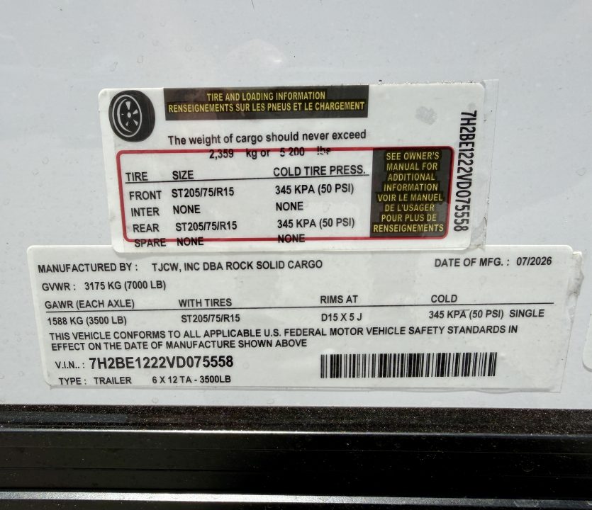 New 2027 Rock Solid Cargo 6x12 7K Cargo/Enclosed Trailer