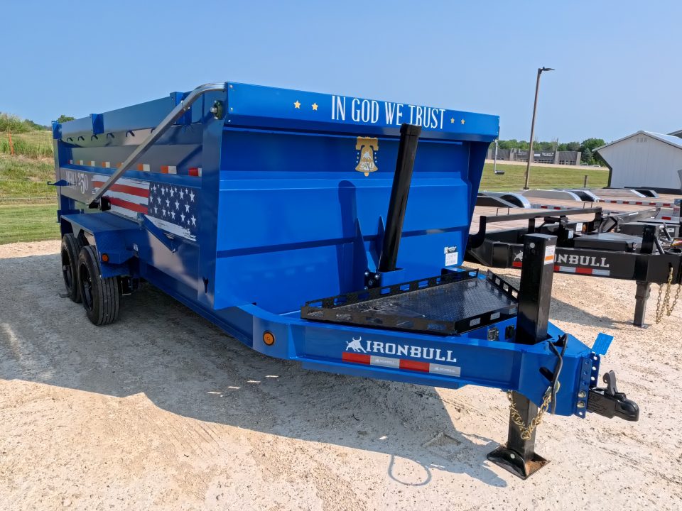 New 2027 Iron Bull 83 x 16 DWB **AMERICA 250** Dump Trailer -48" Sides, 16K GVWR, 16 Ply Black Single Tires, Solar Panel Charger, Aluminum Ramps