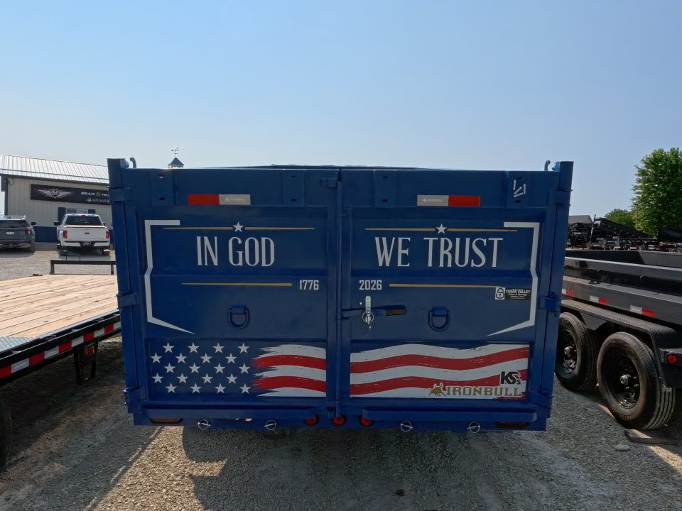 New 2027 Iron Bull 83 x 16 DWB **AMERICA 250** Dump Trailer -48" Sides, 16K GVWR, 16 Ply Black Single Tires, Solar Panel Charger, Aluminum Ramps