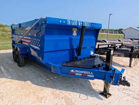 New 2027 Iron Bull 83 x 16 DWB **AMERICA 250** Dump Trailer -48" Sides, 16K GVWR, 16 Ply Black Single Tires, Solar Panel Charger, Aluminum Ramps