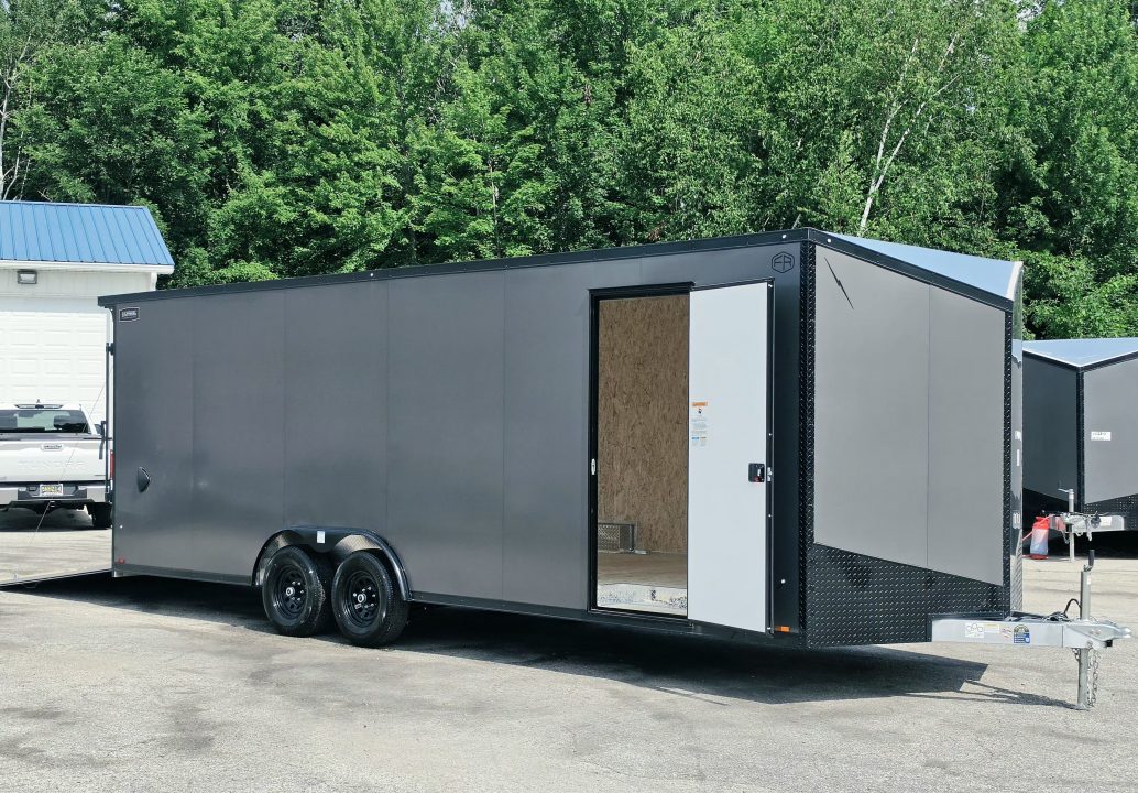 New 8 X 24 CAR HAULER ENCLOSED 2027 LIGHTNING 5200# AXLES POLY COMPOSITE EXTERIOR ALL ALUMINUM