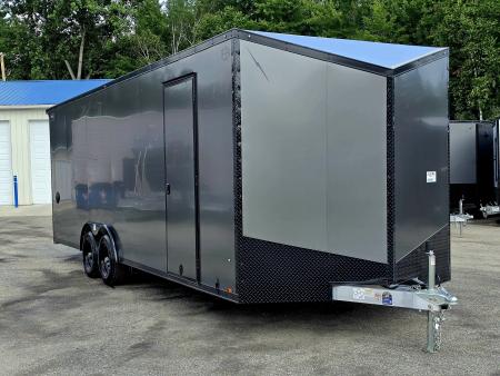 New 8 X 24 CAR HAULER ENCLOSED 2027 LIGHTNING 5200# AXLES POLY COMPOSITE EXTERIOR ALL ALUMINUM