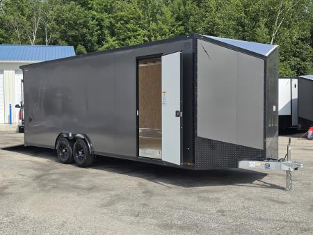 New 8 X 24 CAR HAULER ENCLOSED 2027 LIGHTNING 5200# AXLES POLY COMPOSITE EXTERIOR ALL ALUMINUM