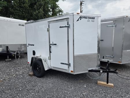 New 5 x 8 Homesteader Intrepid V-Nose Cargo Trailer, 3k GVWR ***White Composite w/ Ramp Door & Side Door