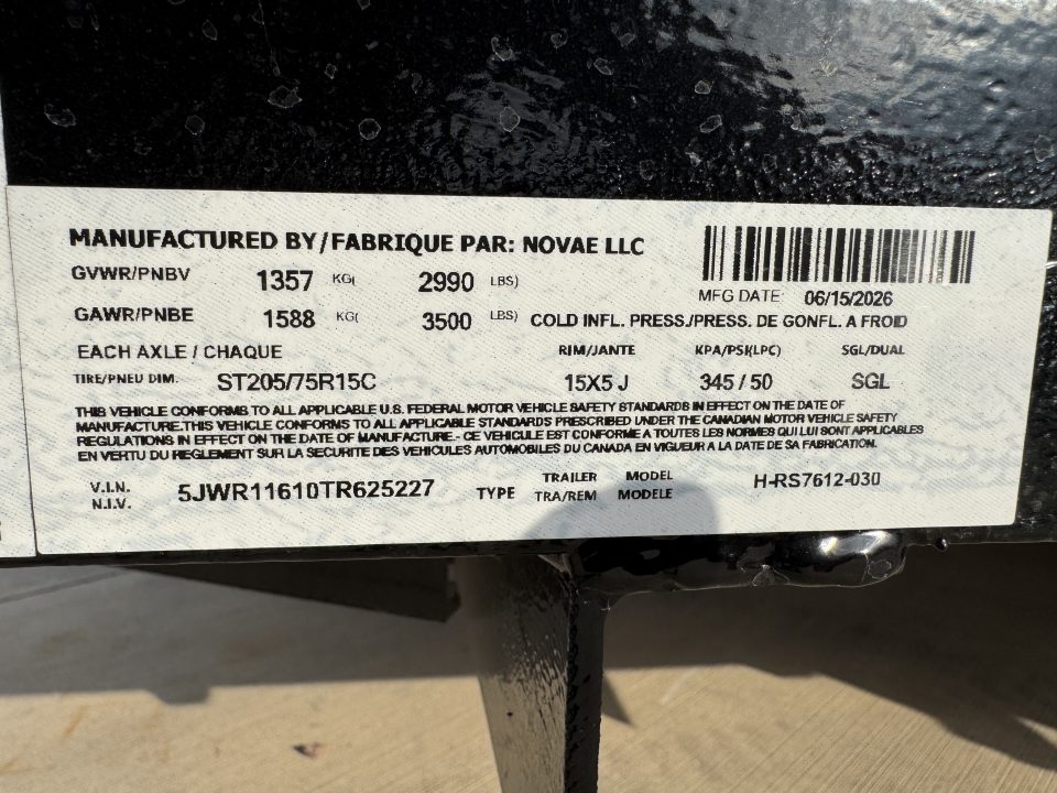 New 2026 H&H Trailers RS7612-030 Utility Trailer