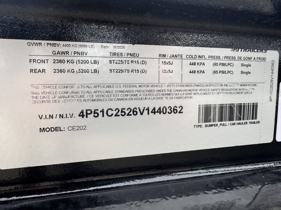 New 2027 PJ Trailers 83" x 20' CE Equipment Trailer