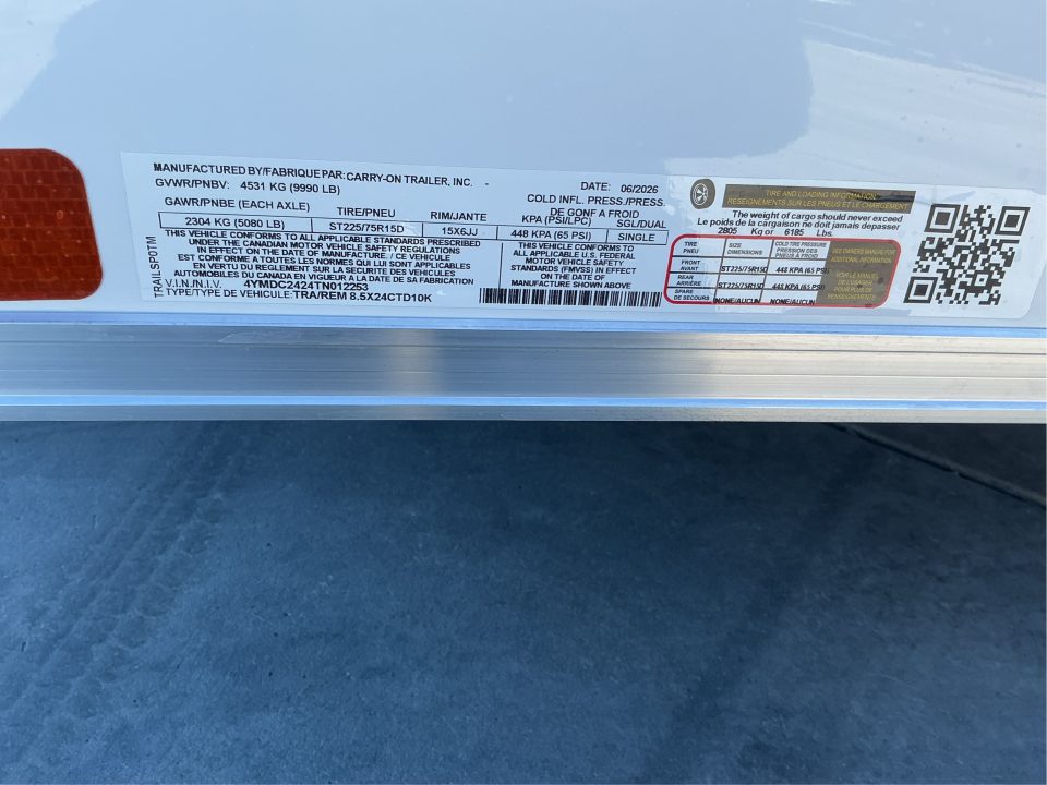 New 2026 Trail Marshal 85X24CTD10K 8.5FT X 24 FT 9990K GVW Cargo / Enclosed Trailer