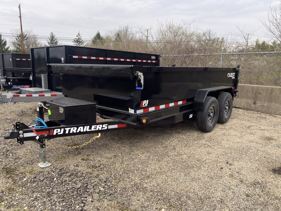 New 2027 PJ Trailers 7 X 14 FT DUMP TRAILER 14K GVWR SPREAD GATE TARP KIT