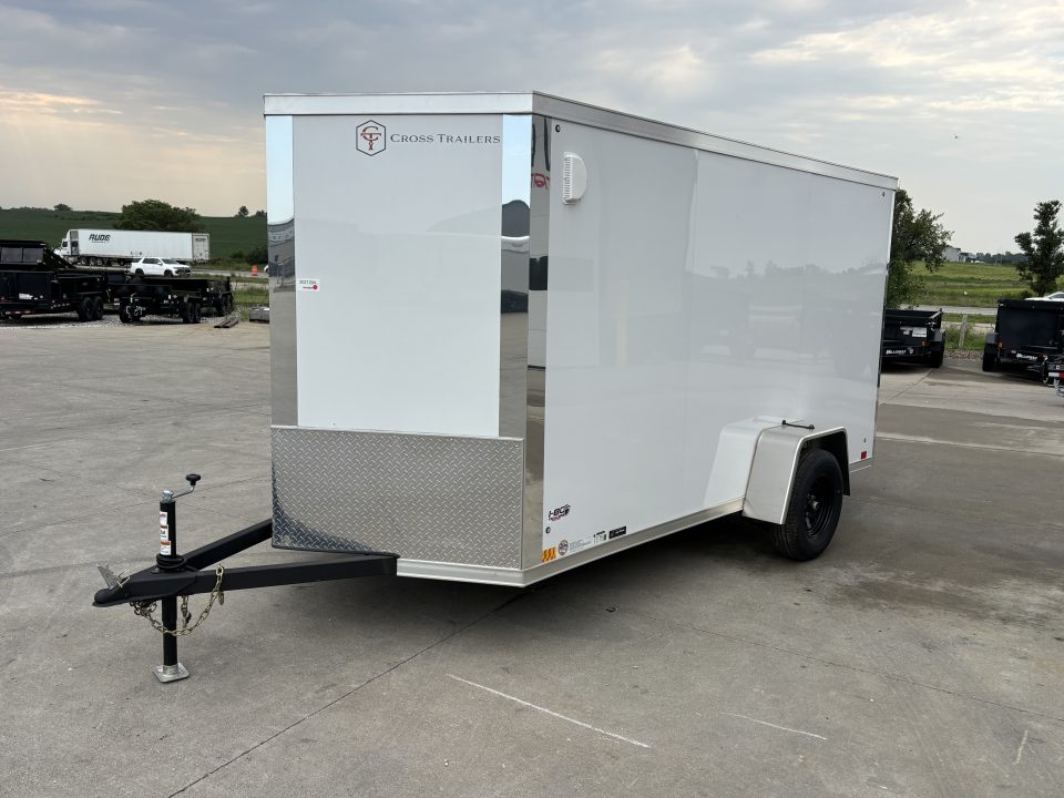 New 2026 Cross White 6'x12' 3k Alpha Flat Top V-Nose Enclosed Cargo Trailer