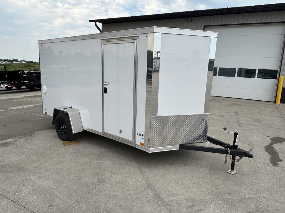 New 2026 Cross White 6'x12' 3k Alpha Flat Top V-Nose Enclosed Cargo Trailer