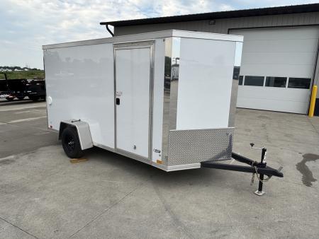 New 2026 Cross White 6'x12' 3k Alpha Flat Top V-Nose Enclosed Cargo Trailer