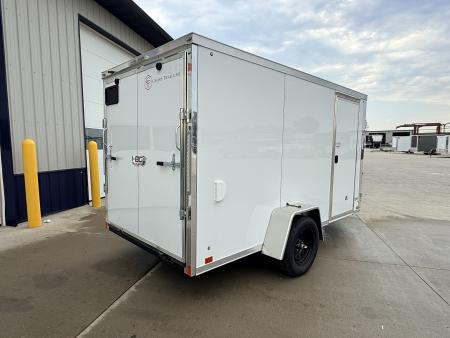 New 2026 Cross White 6'x12' 3k Alpha Flat Top V-Nose Enclosed Cargo Trailer