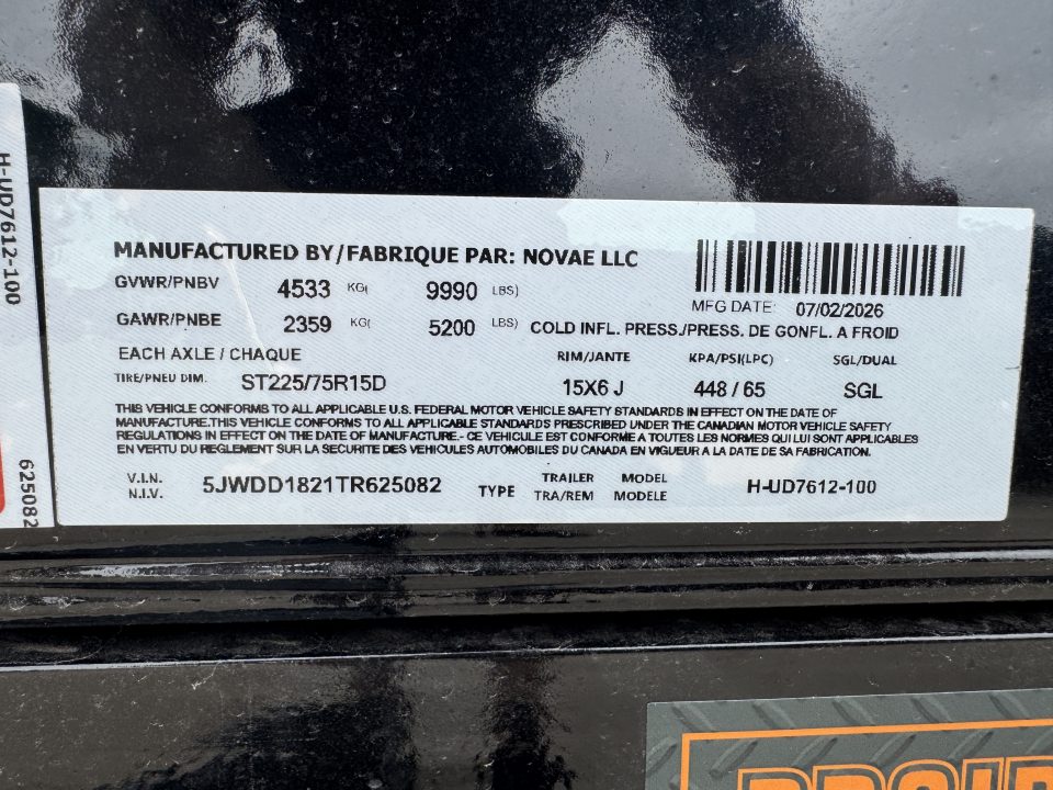 New 2026 H&H Trailers UD7612-100 Dump Trailer