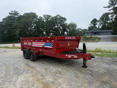 New 2027 Iron Bull DWB8314072 America 250 Series Dump Trailer /Hyd Jack / Wireless Remote / Solar Panel / 36" High Sides / 2-7k Electric Brake Axles / tarp / Alum Ramps / Combo Gate / Powder Coat Red