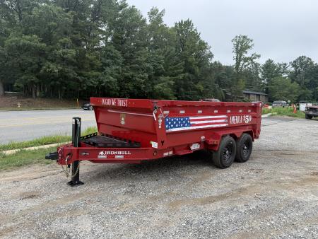 New 2027 Iron Bull DWB8314072 America 250 Series Dump Trailer /Hyd Jack / Wireless Remote / Solar Panel / 36" High Sides / 2-7k Electric Brake Axles / tarp / Alum Ramps / Combo Gate / Powder Coat Red