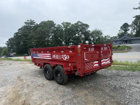 New 2027 Iron Bull DWB8314072 America 250 Series Dump Trailer /Hyd Jack / Wireless Remote / Solar Panel / 36  High Sides / 2-7k Electric Brake Axles / tarp / Alum Ramps / Combo Gate / Powder Coat Red